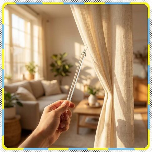 Curtain Pull Wand,17 Inch Invisible Clear Acrylic Curtain Pull Rod Stick,Blind Wand Replacement Part with Hook,Drapery Control Rod Opener for Easier Opening and Back (4) in Saudi Arabia