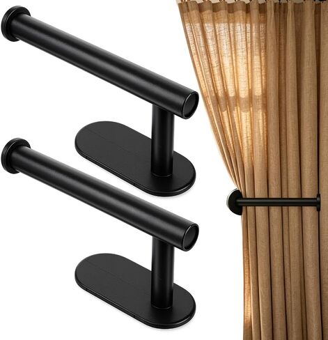 2Pcs Curtain Holdbacks Holders for Wall Adhesive Curtain Tie Backs No Drilling Curtains Hooks Hold Backs for Home Office Window Drapes, Black in Kuwait