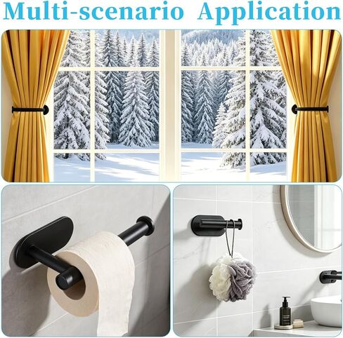 2Pcs Curtain Holdbacks Holders for Wall Adhesive Curtain Tie Backs No Drilling Curtains Hooks Hold Backs for Home Office Window Drapes, Black in Kuwait