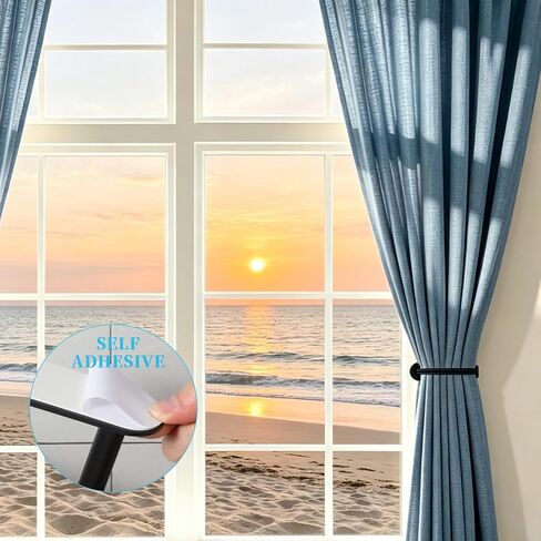 2Pcs Curtain Holdbacks Holders for Wall Adhesive Curtain Tie Backs No Drilling Curtains Hooks Hold Backs for Home Office Window Drapes, Black in Kuwait