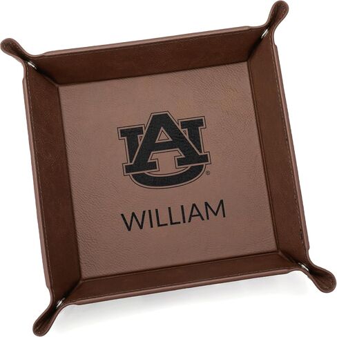 Lifetime Creations Personalized Auburn Tigers Valet Tray (Dark Brown) - Officially Licensed, Vegan Leather Men's Catchall Dresser Tray, Graduation Father's Day Birthday Gift for Football Fan in Saudi Arabia