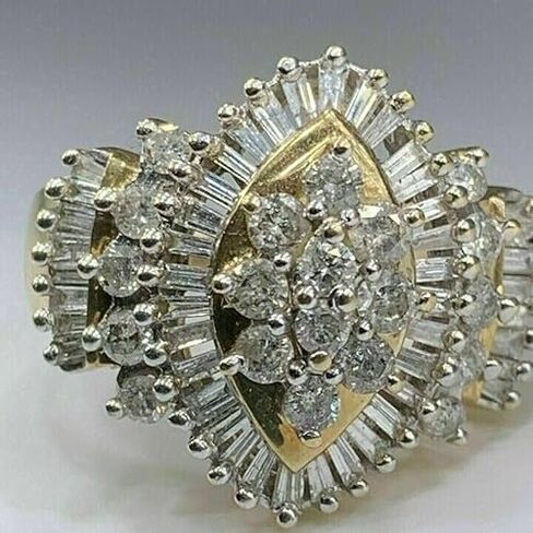 خاتم خطوبة Pretty Jewels08، خاتم باغيت من الألماس المستدير عيار 2 قيراط ومجموعة مختبرية مستديرة، لمسة نهائية من الذهب الأبيض عيار 14 قيراط، فضة إسترلينية عيار 925 in Kuwait