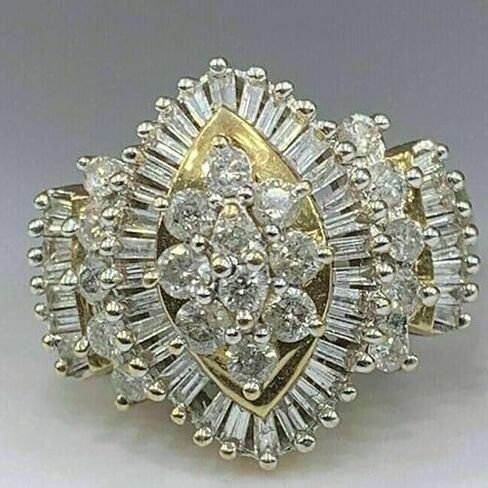 خاتم خطوبة Pretty Jewels08، خاتم باغيت من الألماس المستدير عيار 2 قيراط ومجموعة مختبرية مستديرة، لمسة نهائية من الذهب الأبيض عيار 14 قيراط، فضة إسترلينية عيار 925 in Kuwait