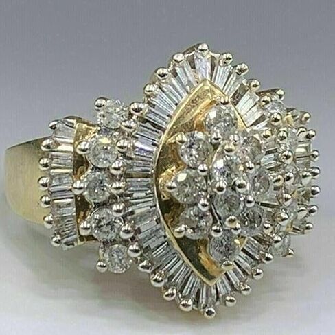 خاتم خطوبة Pretty Jewels08، خاتم باغيت من الألماس المستدير عيار 2 قيراط ومجموعة مختبرية مستديرة، لمسة نهائية من الذهب الأبيض عيار 14 قيراط، فضة إسترلينية عيار 925 in Kuwait