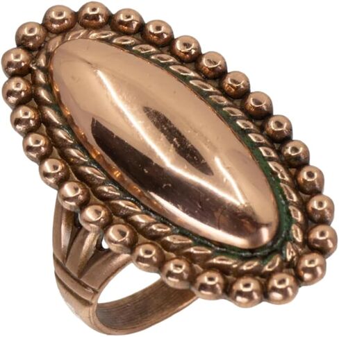 Solid Copper Navette Ring | Beaded Rope Border, Made in USA in Saudi Arabia
