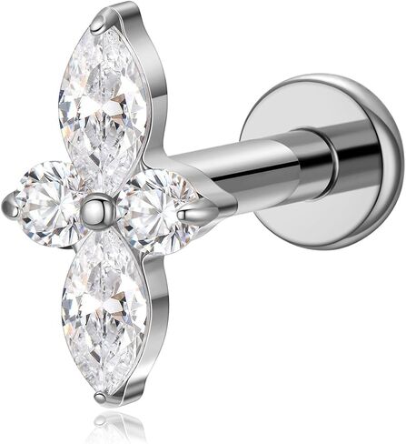 1PC ASTM F136 Titanium Push Pin Four-Pointed Star Flat Back Earrings 16G 8mm for Helix Conch Tragus in Saudi Arabia