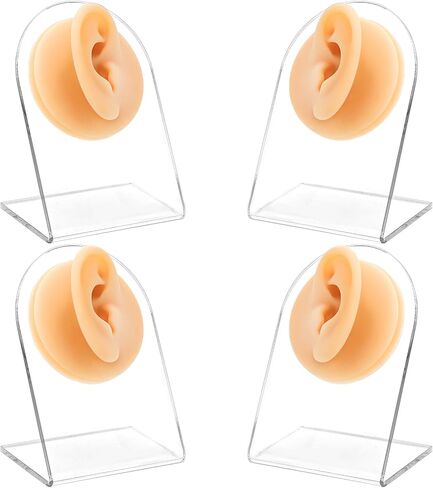 ZENFUN 4 Pack Soft Silicone Ear Model for Piercing Practice, Left and Right Flexible Fake Ear with Acrylic Stand, Realistic Ear for Earring Display, Acupuncture Teaching Tool in Kuwait