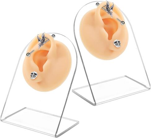 ZENFUN 4 Pack Soft Silicone Ear Model for Piercing Practice, Left and Right Flexible Fake Ear with Acrylic Stand, Realistic Ear for Earring Display, Acupuncture Teaching Tool in Kuwait