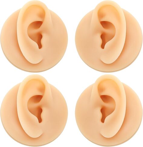 ZENFUN 4 Pack Soft Silicone Ear Model for Piercing Practice, Left and Right Flexible Fake Ear with Acrylic Stand, Realistic Ear for Earring Display, Acupuncture Teaching Tool in Kuwait