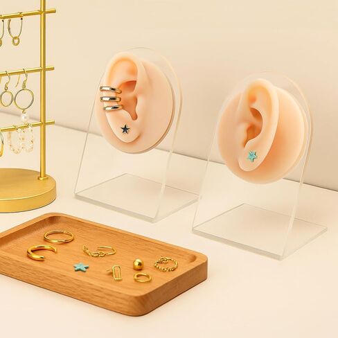 ZENFUN 4 Pack Soft Silicone Ear Model for Piercing Practice, Left and Right Flexible Fake Ear with Acrylic Stand, Realistic Ear for Earring Display, Acupuncture Teaching Tool in Kuwait