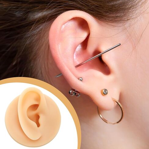 ZENFUN 4 Pack Soft Silicone Ear Model for Piercing Practice, Left and Right Flexible Fake Ear with Acrylic Stand, Realistic Ear for Earring Display, Acupuncture Teaching Tool in Kuwait