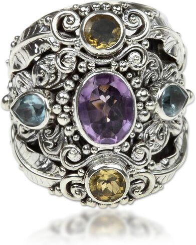 NOVICA Artisan اليدوية .925 خاتم كوكتيل من الفضة الإسترليني والجمشت والتوباز الأزرق من إندونيسيا، "ملكة الفراشة" in Kuwait