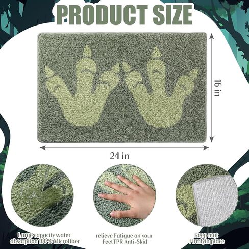 Tinideya Dinosaur Footprints Bath Rug 32 x 20 Inch Tufted Cotton Bath Mat Non Slip Microfiber Rug Machine Washable Floor Mat for Boys Bathroom Shower Bedroom Decor(Green) in Kuwait