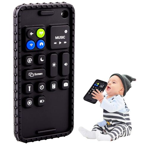 Baby Phone Teething Toys for Babies 0-3, 0-6, 6-12 Months | Soft Silicone Baby Cell Phone Teethers Toys | Baby Fidget Toys 0-6 Months | Infant Teether for Breastfeeding Baby Boy Girl (Black) in Kuwait