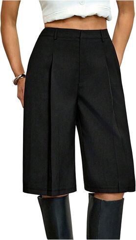 GORGLITTER Women's Dressy Bermuda Shorts Low Rise Casual Pleated Summer Work Dress Shorts Jeans Bottoms with Pockets in Kuwait