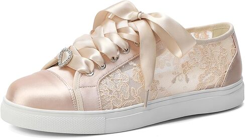 A580-03A Wedding Shoes Bridal Sneakers Flats Bride Tennis Shoes Mesh Lace Sneakers in Saudi Arabia