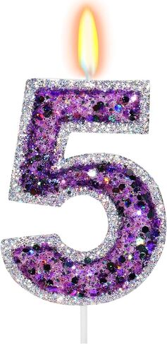 Purple Birthday Candle - Silver Edge Number 6 Candles, Glitter Sequins Cake Topper for K-pop Theme Party Birthday Decorations in Kuwait