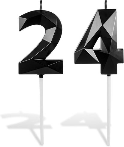 قطعتين من 24 شمعة عيد ميلاد من مابور، شمعدان ثلاثي الأبعاد بتصميم حلزوني رقم 24 للكعكة للرجال والنساء ديكور 24، أسود in Kuwait