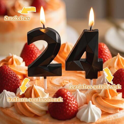 قطعتين من 24 شمعة عيد ميلاد من مابور، شمعدان ثلاثي الأبعاد بتصميم حلزوني رقم 24 للكعكة للرجال والنساء ديكور 24، أسود in Kuwait