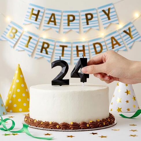 قطعتين من 24 شمعة عيد ميلاد من مابور، شمعدان ثلاثي الأبعاد بتصميم حلزوني رقم 24 للكعكة للرجال والنساء ديكور 24، أسود in Kuwait