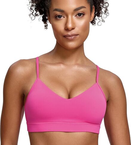 Oalka V Neck Sports Bra for Women Adjustable Padded Thin Straps Wireless Yoga Bras in Saudi Arabia
