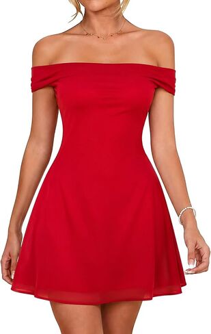 XXTAXN Women's Sexy Bodycon Mesh Off The Shoulder Short Sleeve Slim Fit Party Night Mini Dress in Saudi Arabia