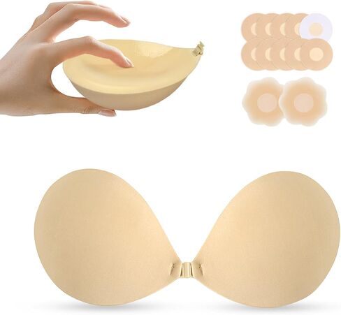 Thick Padded Sticky Bra for Push Up, Invisible Adhesive Backless Strapless Bra Add Cup for Women Dress Top - A Beige in Saudi Arabia