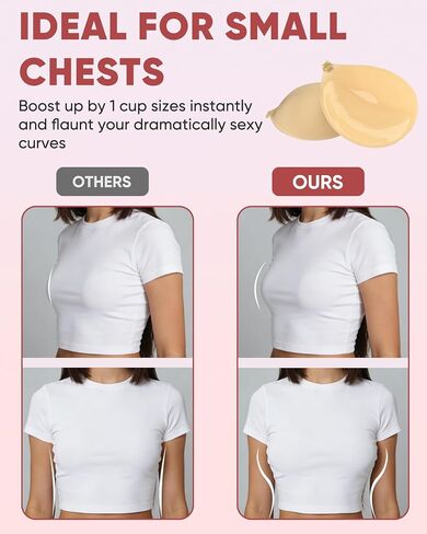 Thick Padded Sticky Bra for Push Up, Invisible Adhesive Backless Strapless Bra Add Cup for Women Dress Top - A Beige in Saudi Arabia