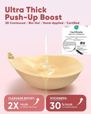 Thick Padded Sticky Bra for Push Up, Invisible Adhesive Backless Strapless Bra Add Cup for Women Dress Top - A Beige in Saudi Arabia