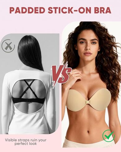 Thick Padded Sticky Bra for Push Up, Invisible Adhesive Backless Strapless Bra Add Cup for Women Dress Top - A Beige in Saudi Arabia