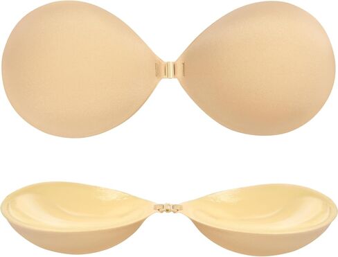 Nimiah Thick Push-up Sticky Bra - 1.2" Padding Adds 1 Cup Size, One Size Fits 30A/B-34A, Invisible Backless Strapless Adhesive Bra for Wedding, Party, Low Cut Dresses Beige in Saudi Arabia