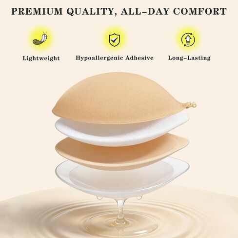 Nimiah Thick Push-up Sticky Bra - 1.2" Padding Adds 1 Cup Size, One Size Fits 30A/B-34A, Invisible Backless Strapless Adhesive Bra for Wedding, Party, Low Cut Dresses Beige in Saudi Arabia