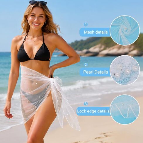 تنورة نسائية من قماش شبكي شفاف من Sarong Pearl لتغطية بيكيني لملابس السباحة على الشاطئ وحفلات العزوبية in Kuwait