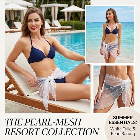 تنورة نسائية من قماش شبكي شفاف من Sarong Pearl لتغطية بيكيني لملابس السباحة على الشاطئ وحفلات العزوبية in Kuwait