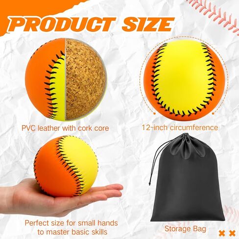 12 Pack Sports Practice Softballs 10 "Leather Covered Youth Fastpitch Softball Baseball Ball for Tee Ball Coach Pitch Batting Marces and Training in Kuwait