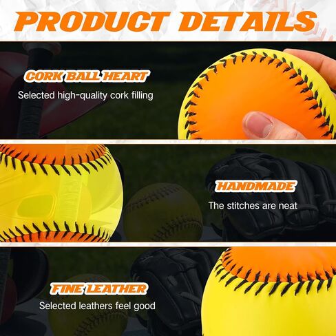 12 Pack Sports Practice Softballs 10 "Leather Covered Youth Fastpitch Softball Baseball Ball for Tee Ball Coach Pitch Batting Marces and Training in Kuwait