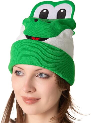 قبعة ComfyCamper Green Dino Beanie التنكرية للنساء البالغين والرجال قبعات الحيوانات أزياء الهالوين التنكرية in Kuwait