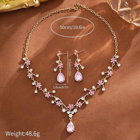 Crystal Wedding Jewelry Set for Women Exquisite Flower and Leaf Designs Colored Artificial Rhinestone Necklace Earring Bracelet Ring Set for Prom Wedding Jewelry Party Costume Accessories in Saudi Arabia