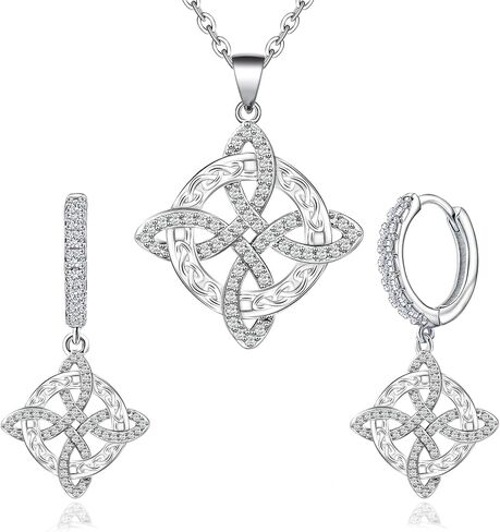 Witches Knot Necklace and Earrings Set S925 Sterling Silver Cubic Zirconia Vintage Irish Celtic Witch Knot Nudo de Bruja Plata Irish Wiccan Jewelry Gift for Women Men Christmas Birthday in Saudi Arabia