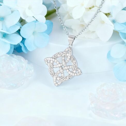 Witches Knot Necklace and Earrings Set S925 Sterling Silver Cubic Zirconia Vintage Irish Celtic Witch Knot Nudo de Bruja Plata Irish Wiccan Jewelry Gift for Women Men Christmas Birthday in Saudi Arabia