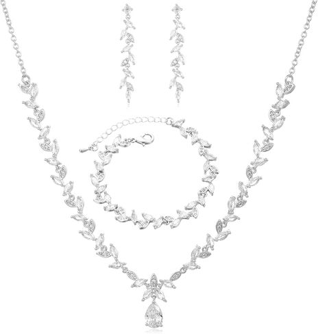 Cubic Zirconia Jewelry Sets for women Brides Bridesmaid Necklace Dangle Earrings Link Bracelet for Wedding Prom Costume Party Events in Saudi Arabia