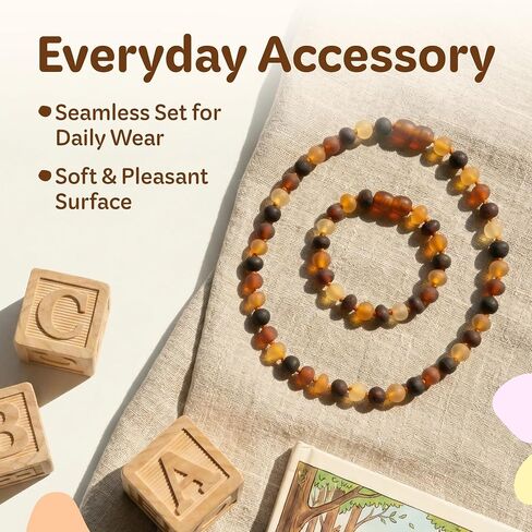 Baltic Amber Necklace & Bracelet – Raw Honey Baltic Amber Bead Jewelry with Individually Knotted Design & Screw Clasp, 12.5 in Necklace & 5.5 in Bracelet for Everyday Accessories in Saudi Arabia
