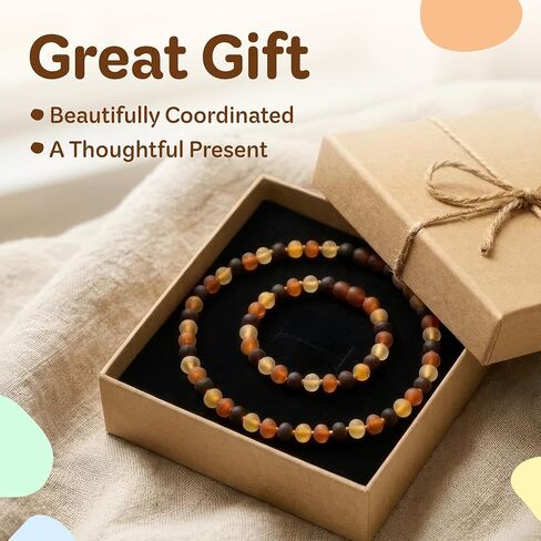Baltic Amber Necklace & Bracelet – Raw Honey Baltic Amber Bead Jewelry with Individually Knotted Design & Screw Clasp, 12.5 in Necklace & 5.5 in Bracelet for Everyday Accessories in Saudi Arabia