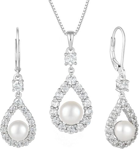 STARCHENIE Freshwater Cultured Pearl Earrings Necklace 925 Sterling Silver Cubic Zirconia Jewelry Set for Women in Kuwait