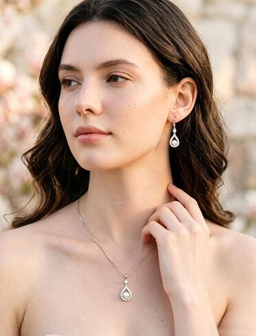 STARCHENIE Freshwater Cultured Pearl Earrings Necklace 925 Sterling Silver Cubic Zirconia Jewelry Set for Women in Kuwait