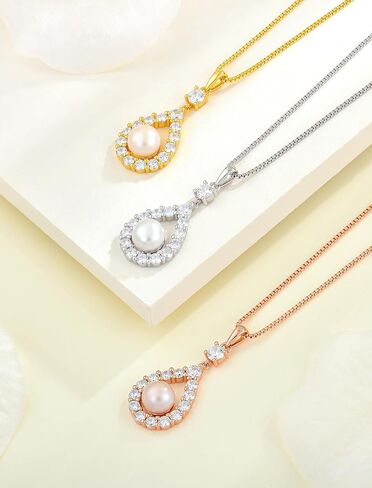 STARCHENIE Freshwater Cultured Pearl Earrings Necklace 925 Sterling Silver Cubic Zirconia Jewelry Set for Women in Kuwait