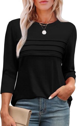 XIEERDUO Women's 3/4 Length Sleeve Tops Dressy Casual Blouses Crewneck T-Shirts Loose Curved Hem Tunic S-3XL in Saudi Arabia