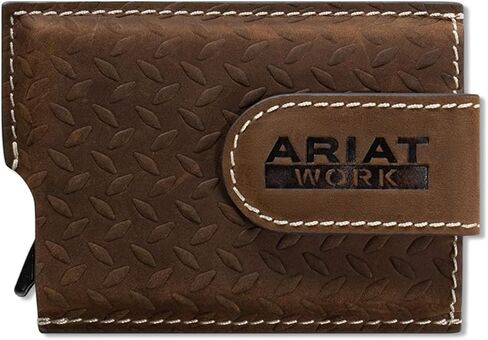 محفظة ARIAT الرجالية ذات اللوحة الماسية للعمل، حجب RFID، مشبك مغناطيسي، جلد، بني متوسط in Kuwait
