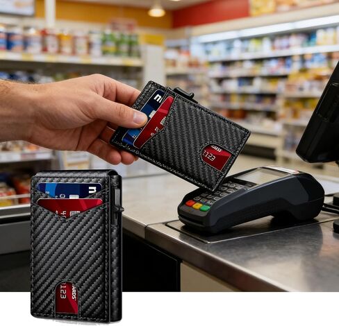 محفظة ثنائية الطي للرجال RFID Blocking Slim Minimalist Card Wallet Smart Pop Up Card Wallet للجيب الأمامي للجنسين هدايا 1 ID Clear Window 2 Card Pocket 1 Card فتحة، 2.6 بوصة × 4 بوصة × 0.7 بوصة، أسود in Kuwait