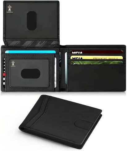 Slim Wallet for Men RFID Blocking, Carbon Fiber Minimalist Bifold Wallet with ID Window, Front Pocket Wallet Thin Leather Credit Card Holder (Carbon Fiber Black) in Saudi Arabia
